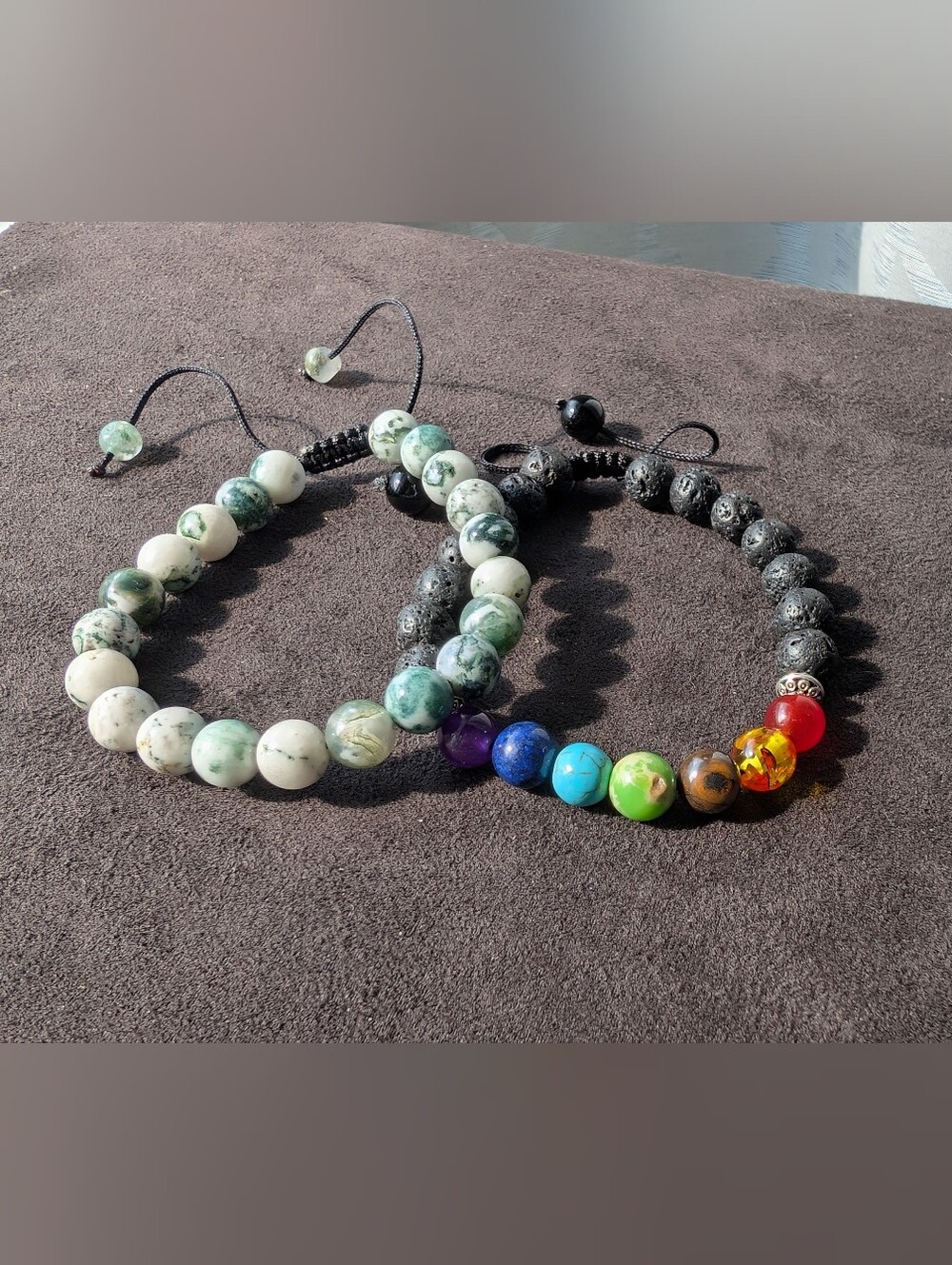 Bohemian Rainbow 7 Chakra Lava Bead & Moss Agate Bracelet Set